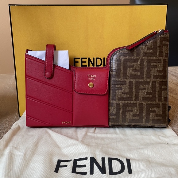 Fendi Bustine 3 Pockets Crossbody Leather and Zucca Coated Canvas Monogram Mini - Picture 2 of 12
